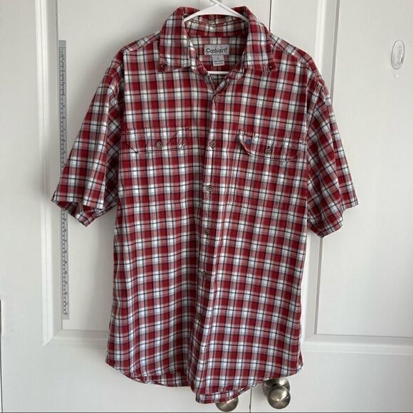 Carhartt Large Red Plaid Cotton Button-Up Shirt - Picture 1 of 11